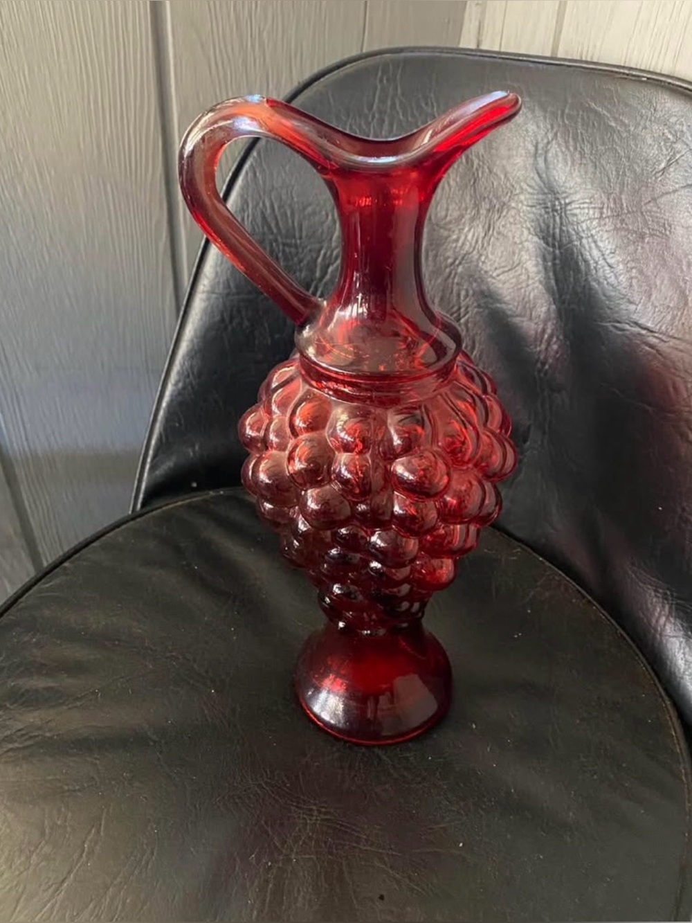 Vintage Red Glass Grape-Cluster Pitcher - Home Accents